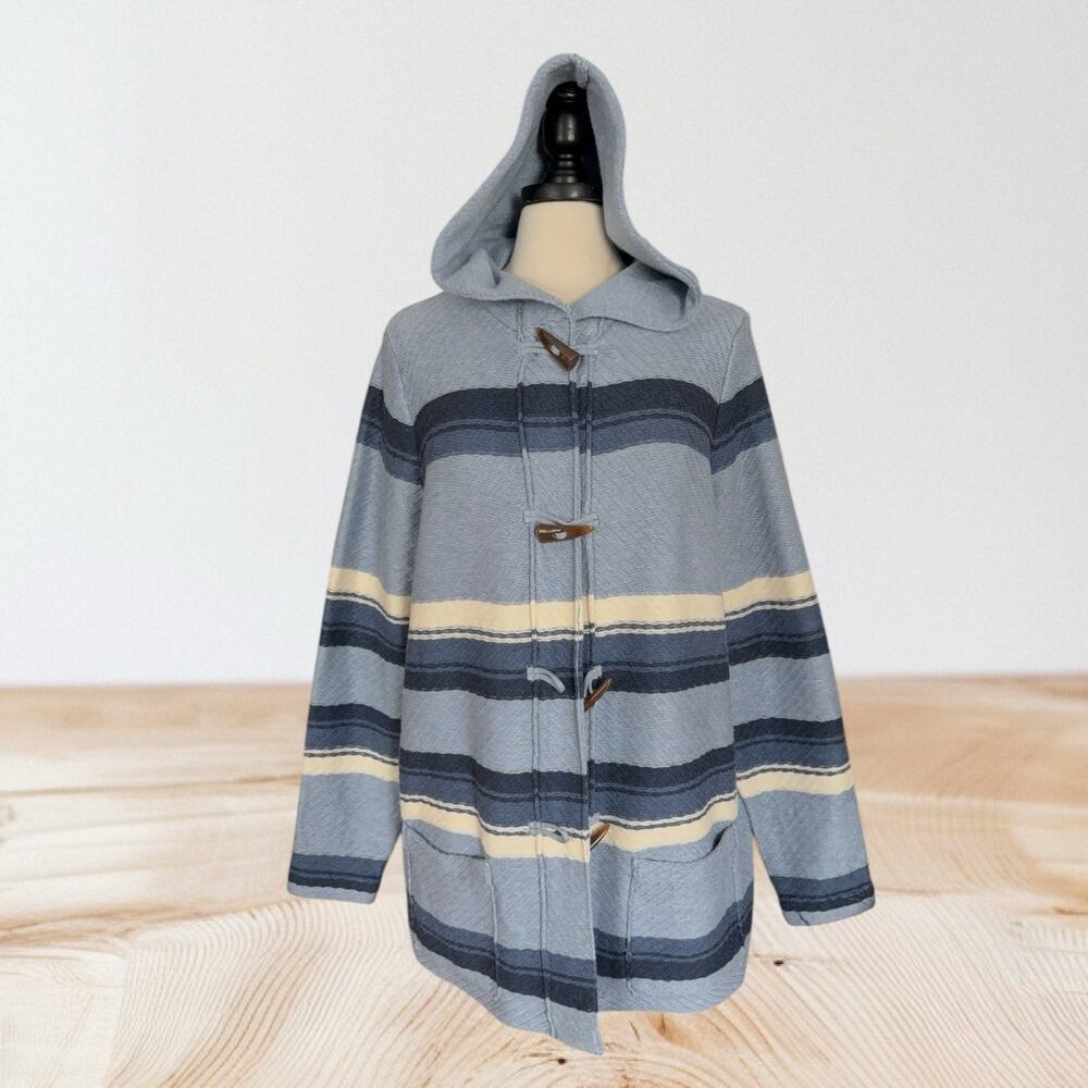 Ralph Lauren Chaps Denim Toggle Hooded Cardigan‎ Sweater XL Womens Blue Tribal
